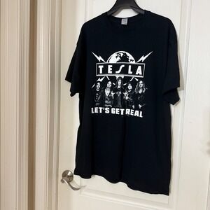 Tesla Let's Get Real 2021 Tour Black T Shirt Mens XL Gildan Heavy Cotton